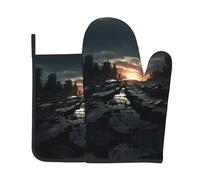 WZYWHJ Dark Skies Printed Oven Mitts and Pot Holders Set for Cooking, Microwave, Grilling - with Lanyard Design