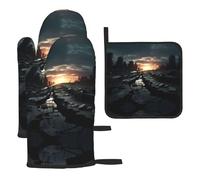 WZYWHJ Dark Skies Printing Oven Mitts Pot Holders Set of 3 - Thick, Durable, and Waterproof Fabric for Heat Protection
