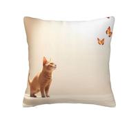 WZYWHJ Decorative Throw Pillow Cases 12"x12" Cat Looking at Butterfly Picture Double-Sided Design Square Pillowcases for Home Bed Sofa Living Room Farmhouse Outdoor