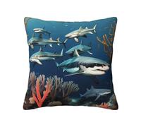 WZYWHJ Decorative Throw Pillow Cases 16"x16" Sharks Under The sea Picture Double-Sided Design Square Pillowcases for Home Bed Sofa Living Room Farmhouse Outdoor