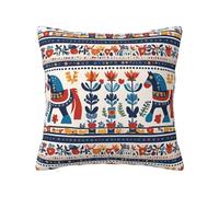 WZYWHJ Decorative Throw Pillow Cases 18"x18" Swedish Dala Horse Folk Prints Double-Sided Design Square Pillowcases for Home Bed Sofa Living Room Farmhouse Outdoor