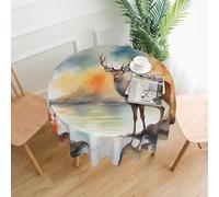 WZYWHJ Deer by the river Printed Round long tablecloth anti overflow and wrinkle resistant dining table cloth 60 inches