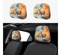 WZYWHJ Deer by the river Printing 2 car pillowcases, interior decorative seat accessories, protective covers