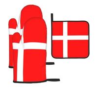 WZYWHJ Denmark Danish Flag Pattern Oven Gloves and Pot Rack 3-Piece Set Thickened Long Kitchen mitt