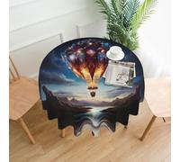 WZYWHJ Diamonds on hot air balloons Picture Round long tablecloth anti overflow and wrinkle resistant dining table cloth 60 inches