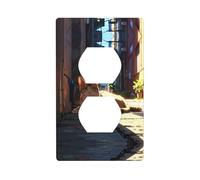 WZYWHJ Double socket decorative wall Plate - easy to Install - Ideal for Residential and Commercial Areas 4.5 X 2.76 In Stray cat in the alley Pattern