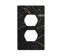 WZYWHJ Double socket decorative wall Plate - easy to Install - Ideal for Residential and Commercial Areas 4.5 X 2.76 In Black Gold Textured Marble Printing