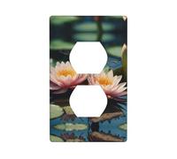 WZYWHJ Double socket decorative wall Plate - easy to Install - Ideal for Residential and Commercial Areas 4.5 X 2.76 In Dragonfly and Water Lily Printing