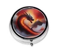 WZYWHJ Dragon On Volcano Pattern Circular Medicine Box Storage, Portable Travel with compartments, mini Pill Dispenser