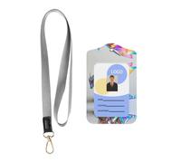 WZYWHJ Dragon Origami Prints Work Badge Protective Sheath, Leather Identification Card Cover with Detachable Hanging Rope Set