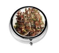 WZYWHJ Dream Castle Pattern Circular Medicine Box Storage, Portable Travel with compartments, mini Pill Dispenser