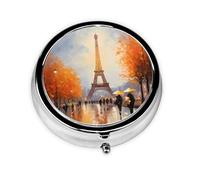WZYWHJ Eiffel Tower Paris Painting printing Circular medicine box storage, portable travel with compartments, mini pill dispenser