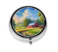 WZYWHJ Farm rural scenery Prints Circular medicine box storage, portable travel with compartments, mini pill dispenser