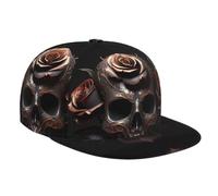 WZYWHJ Fashion Flat Brim Baseball Cap Black Skull Rose Prints Adjustable, Breathable & Lightweight for Men & Women