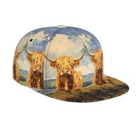 WZYWHJ Fashion Flat Brim Baseball Cap Highland Cows on The Grassland Printing Adjustable, Breathable & Lightweight for Men & Women Black