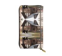 Wzywhj Fashionable Women's Leather Long Clutch Wallet with Multiple Compartments and Zipper Design Bear and The Lodge Pattern