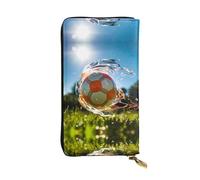 Wzywhj Fashionable Women's Leather Long Clutch Wallet with Multiple Compartments and Zipper Design Blitzkrieg Football Picture