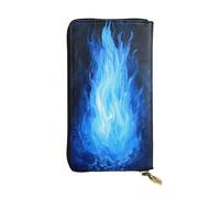 WZYWHJ Fashionable Women's Leather Long Clutch Wallet with Multiple Compartments and Zipper Design Blue Spirit Flame Pattern