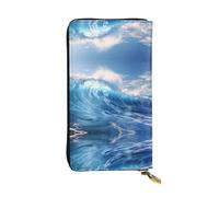 Wzywhj Fashionable Women's Leather Long Clutch Wallet with Multiple Compartments and Zipper Design Blue Ocean Waves Picture