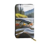Wzywhj Fashionable Women's Leather Long Clutch Wallet with Multiple Compartments and Zipper Design Brook Trout Fly Fishing Pattern