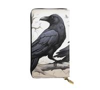 Wzywhj Fashionable Women's Leather Long Clutch Wallet with Multiple Compartments and Zipper Design Cartoon Black Ravens Picture