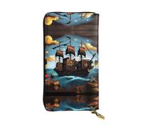 Wzywhj Fashionable Women's Leather Long Clutch Wallet with Multiple Compartments and Zipper Design Cartoon Pirate Ship Pattern