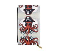 Wzywhj Fashionable Women's Leather Long Clutch Wallet with Multiple Compartments and Zipper Design Cartoon Sailing Pirate Octopus Pattern