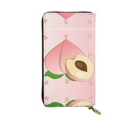 Wzywhj Fashionable Women's Leather Long Clutch Wallet with Multiple Compartments and Zipper Design Cartoon Peach Pattern