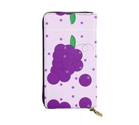 Wzywhj Fashionable Women's Leather Long Clutch Wallet with Multiple Compartments and Zipper Design Cartoon Grapes Pattern