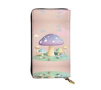 Wzywhj Fashionable Women's Leather Long Clutch Wallet with Multiple Compartments and Zipper Design Cartoon Mushroom Pattern