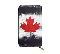 Wzywhj Fashionable Women's Leather Long Clutch Wallet with Multiple Compartments and Zipper Design Canadian Flag Prints