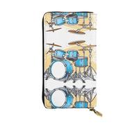 Wzywhj Fashionable Women's Leather Long Clutch Wallet with Multiple Compartments and Zipper Design Cartoon Drummer Knock Pattern