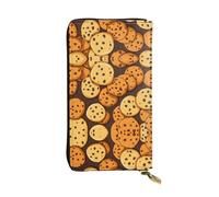 Wzywhj Fashionable Women's Leather Long Clutch Wallet with Multiple Compartments and Zipper Design Cookies Food Chocolate Chip Biscuits Pattern