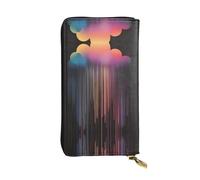 Wzywhj Fashionable Women's Leather Long Clutch Wallet with Multiple Compartments and Zipper Design Colorful Rainbow Rain Prints
