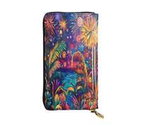 WZYWHJ Fashionable Women's Leather Long Clutch Wallet with Multiple Compartments and Zipper Design Colorful Fireworks Pattern