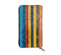 Wzywhj Fashionable Women's Leather Long Clutch Wallet with Multiple Compartments and Zipper Design Colorful Wooden Boards Pattern