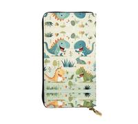 Wzywhj Fashionable Women's Leather Long Clutch Wallet with Multiple Compartments and Zipper Design Cute Little Baby Dinosaur Prints