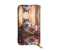 Wzywhj Fashionable Women's Leather Long Clutch Wallet with Multiple Compartments and Zipper Design Cute Husky Dogs Prints