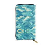 Wzywhj Fashionable Women's Leather Long Clutch Wallet with Multiple Compartments and Zipper Design Dawn Ocean Waves Pattern