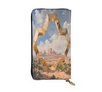 WZYWHJ Fashionable Women's Leather Long Clutch Wallet with Multiple Compartments and Zipper Design Desert Architecture Pattern