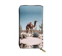 Wzywhj Fashionable Women's Leather Long Clutch Wallet with Multiple Compartments and Zipper Design Desert Cute Camel Prints
