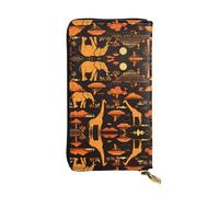 Wzywhj Fashionable Women's Leather Long Clutch Wallet with Multiple Compartments and Zipper Design Elephant and Giraffe in The Sunset Pattern