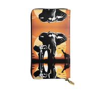 Wzywhj Fashionable Women's Leather Long Clutch Wallet with Multiple Compartments and Zipper Design Elephant and Giraffe in The Sunset Pattern