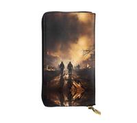 Wzywhj Fashionable Women's Leather Long Clutch Wallet with Multiple Compartments and Zipper Design Firefighters Fighting Fires Pattern