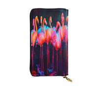 WZYWHJ Fashionable Women's Leather Long Clutch Wallet with Multiple Compartments and Zipper Design Flock of Flamingos Pattern