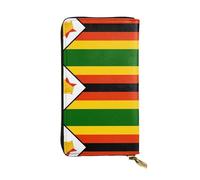 Wzywhj Fashionable Women's Leather Long Clutch Wallet with Multiple Compartments and Zipper Design Flag of Zimbabwe Prints