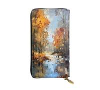 WZYWHJ Fashionable Women's Leather Long Clutch Wallet with Multiple Compartments and Zipper Design Forest River Pattern
