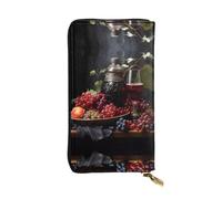 Wzywhj Fashionable Women's Leather Long Clutch Wallet with Multiple Compartments and Zipper Design Grapes and Wine Picture