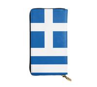 Wzywhj Fashionable Women's Leather Long Clutch Wallet with Multiple Compartments and Zipper Design Greek Flag Picture