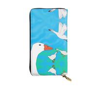 Wzywhj Fashionable Women's Leather Long Clutch Wallet with Multiple Compartments and Zipper Design Happy White Goose Prints